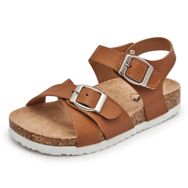 Trary Girls Brown Sandals Open Toe Casual Summer Shoes with Cork Footbed Comfortable Sandals for Girls, Little Kids Size 3 - Image 1